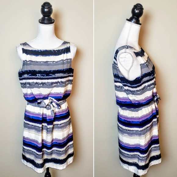 DAISY FUENTES Dress, Blue Purple Stripes Silky, S